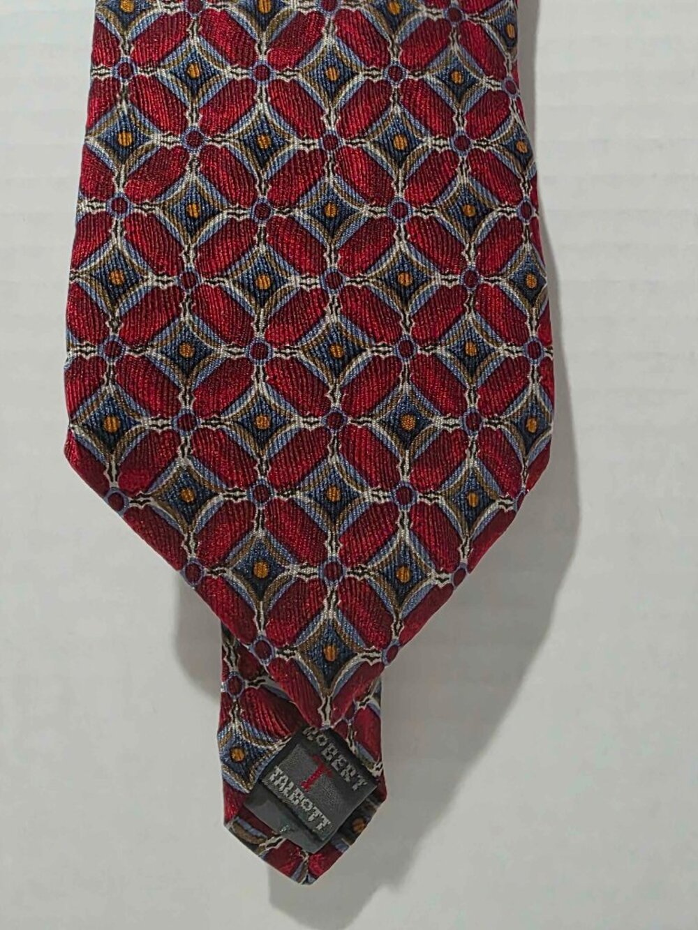 Robert Talbott Extra Long Silk Tie Red Blue Gold Medallion Necktie USA